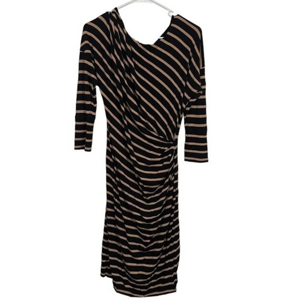 Anthropologie Postmark Striped Long Sleeve Faux Wrap Dress